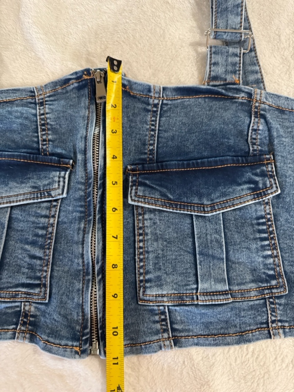 Denim Corset Top Cargo Pocket Zip Front Y2K Festival Crop XL 40” Bust - Picture 10 of 10